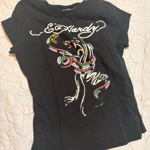 Ed Hardy Black Tee with Vibrant Snake Design